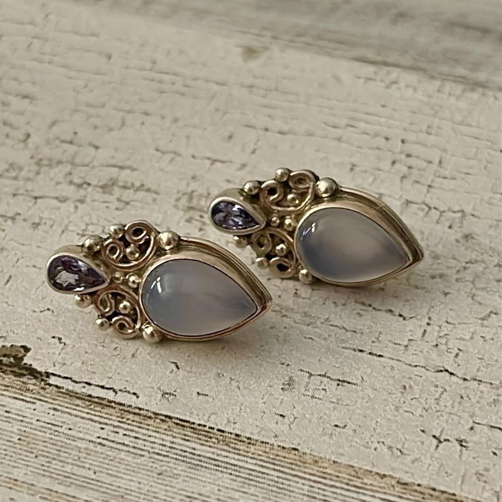 Sajen Sterling Silver Lavender Moonstone Drop Earrings - Picture 2 of 6